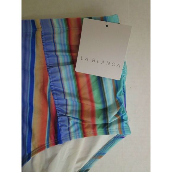 La Blanca Women's Plus Sz 20W Side Shirred Hipster Bikini, Multi//Sunset Stripe - Picture 5 of 5